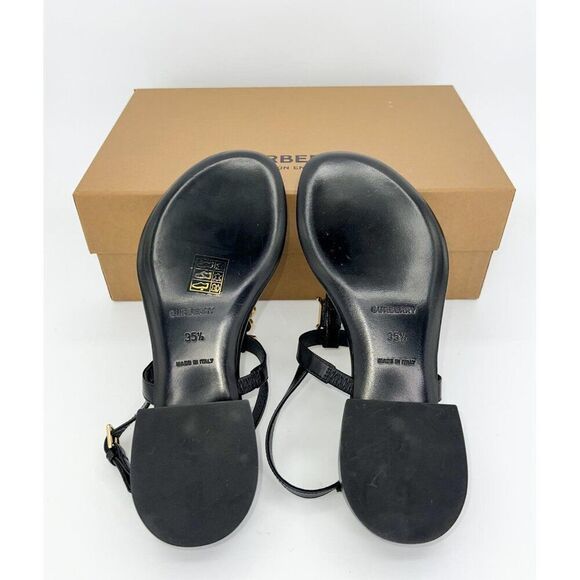 NWT BURBERRY Emily Black 'B' Logo Plaque T-Strap Flat Sandals Size EU35.5 - Picture 11 of 12